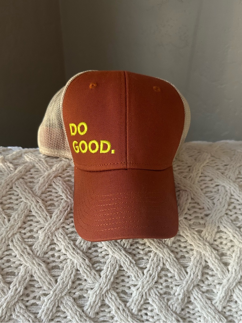 Do Good Embroidered Trucker Hat - Rust and Cream